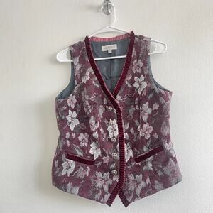 Vintage 90s Tapestry Vest Women 8 Velvet Trim Romantic Steampunk Boho Andre